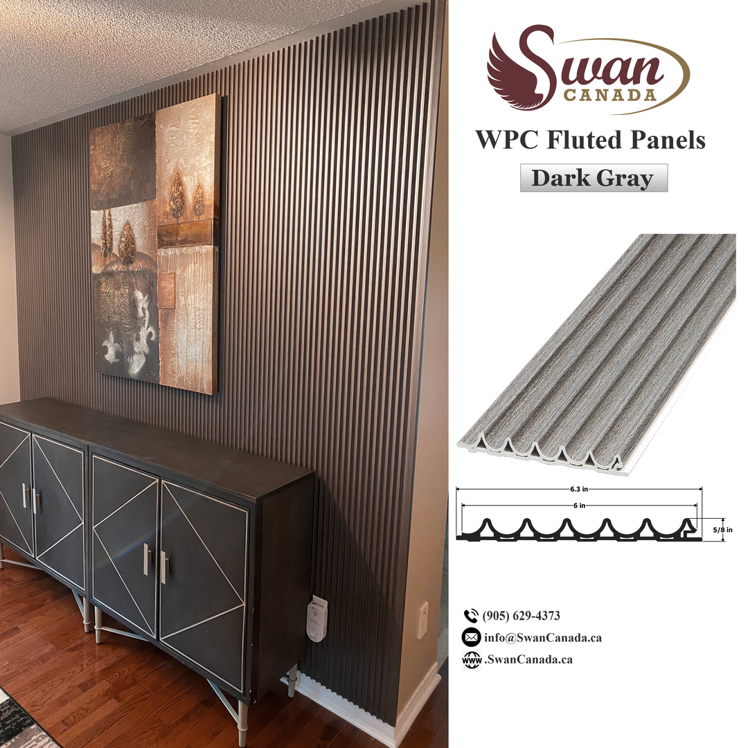 WPC Fluted Panels, Dark Gray, 12 Panels x 9 feet long.