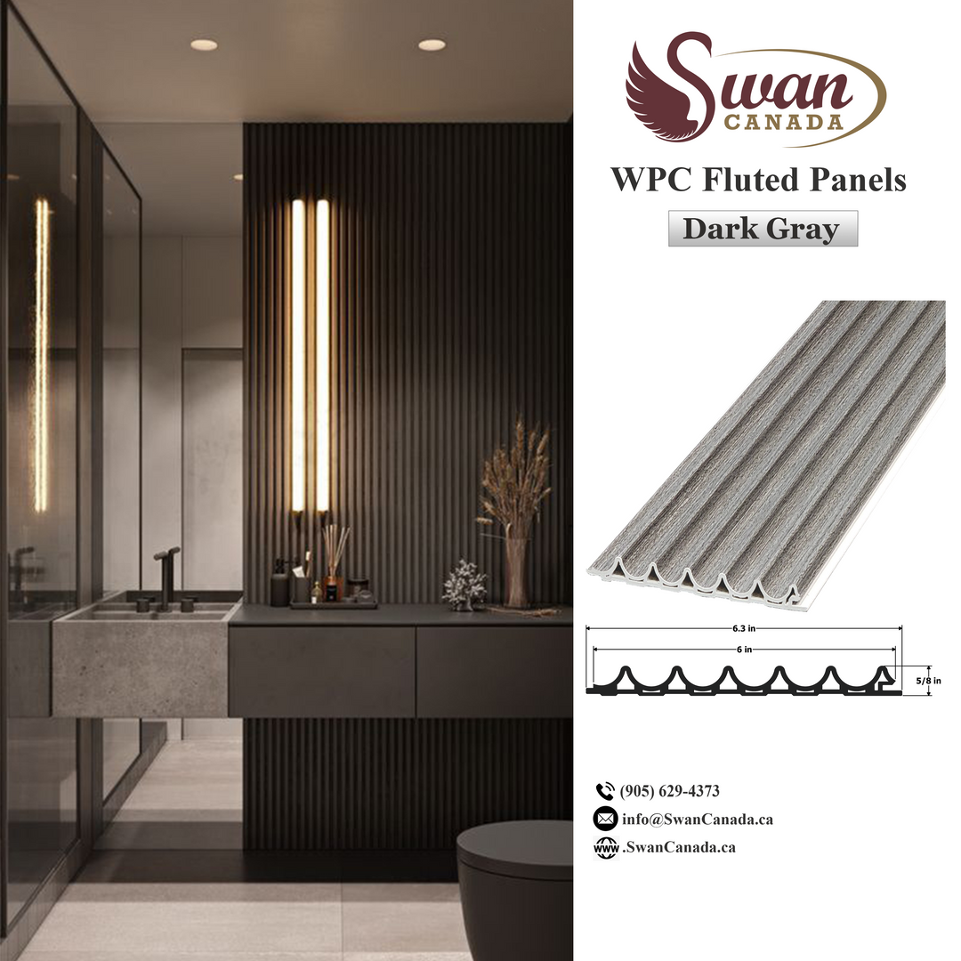 WPC Fluted Panels, Dark Gray, 12 Panels x 9 feet long.