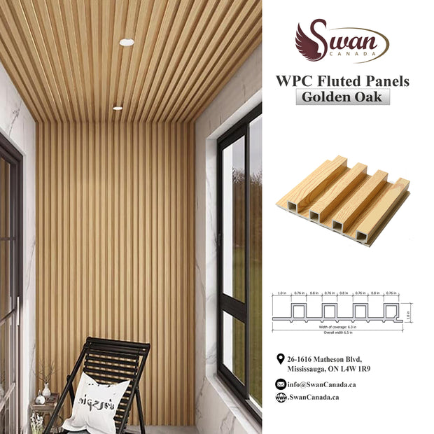 WPC Fluted Panels, Golden Oak 10 Panels x 9 feet long.