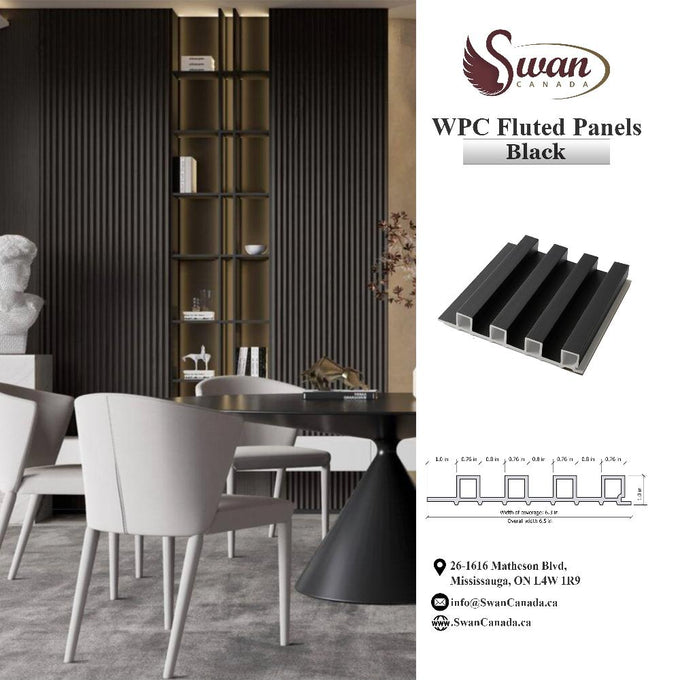 WPC Fluted Panels, Black color, 10 Panels x 9 feet long,