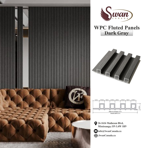 WPC Fluted Panels, Dark Gray, 10 Panels x 9 feet long.
