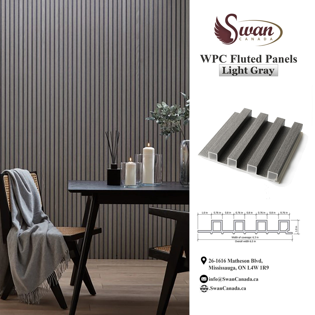 WPC Fluted Panels, Light Gray, 10 Panels x 9 feet long.