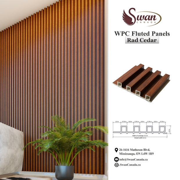 WPC Fluted Panels, Red Cedar, 10 Panels x 9 feet long.