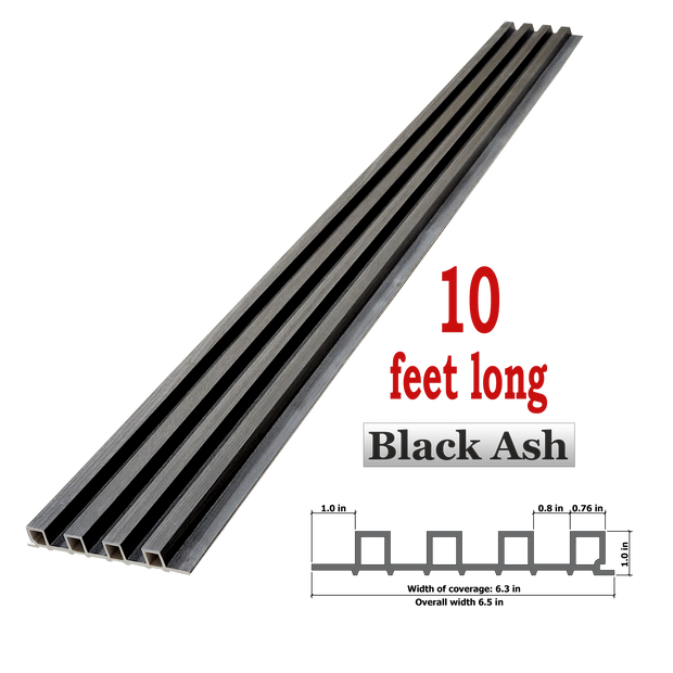WPC Fluted Panels, Black Ash, 10 Panels x 10 feet long
