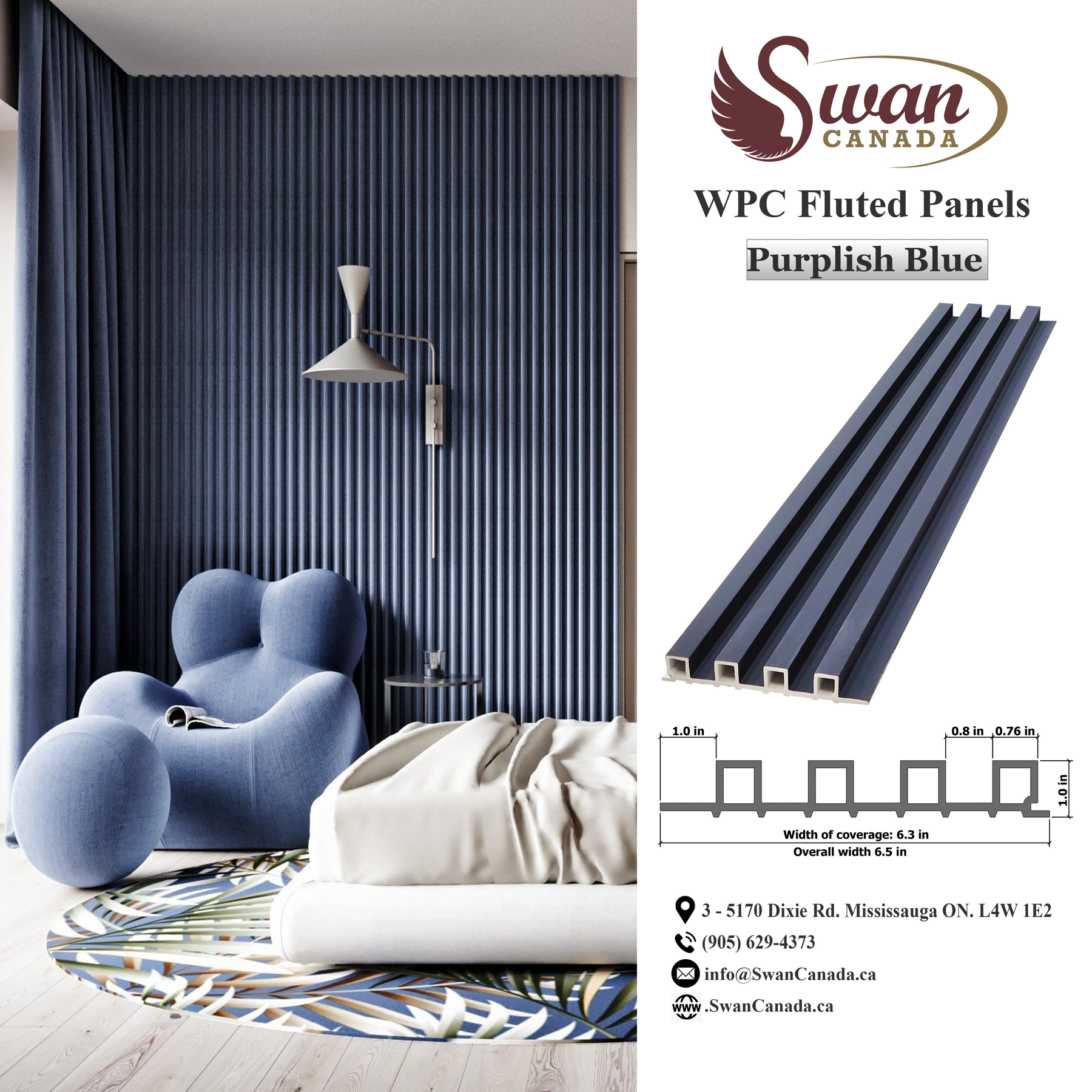 WPC Fluted Panels, Purplish Blue 10 Panels x 9 feet long. – Swan Canada