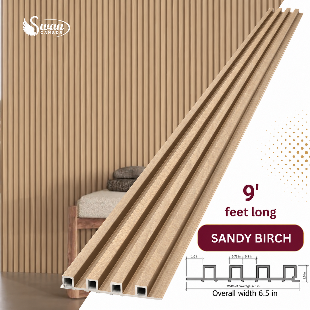 SW2816SB Sandy Birch WPC fluted panels, 9 feet long