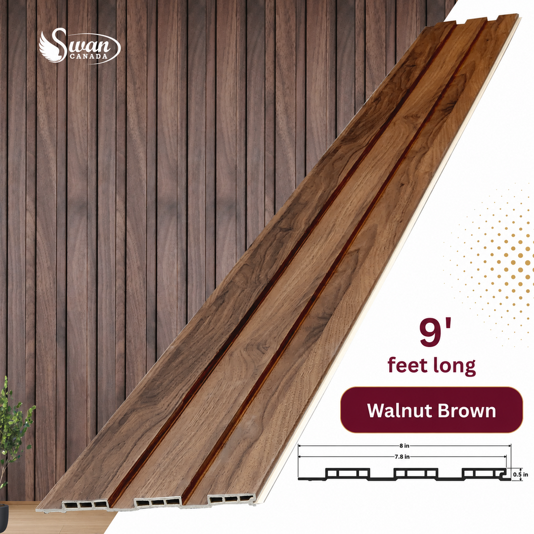 SW28195WB Walnut Brown WPC fluted panels, 7.8 inches x 9 feet