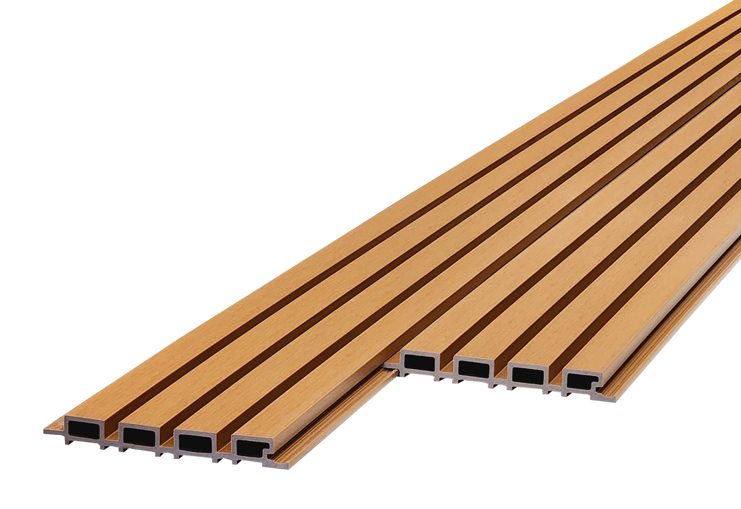 Outdoor WPC Fluted wall Panels, Teak, 5 Panels/box