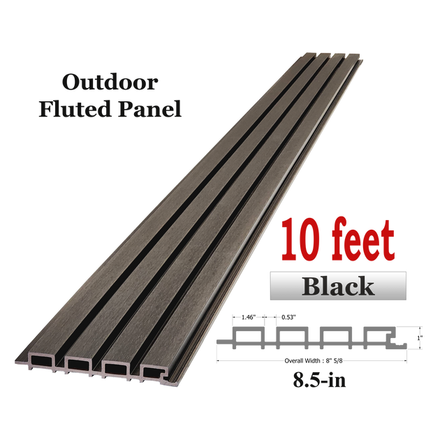 Outdoor WPC Fluted wall Panels, Black, 4 Panels/box