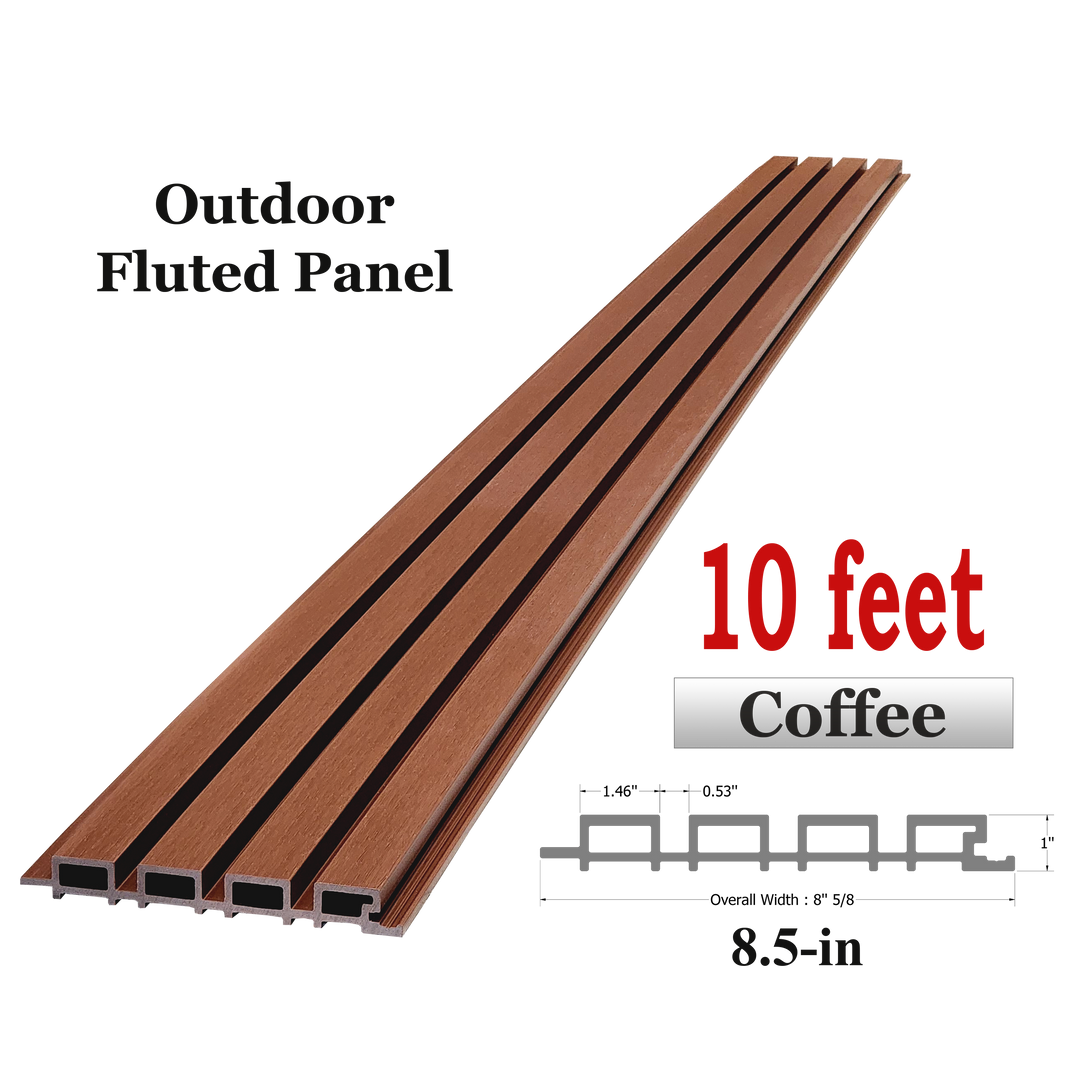 Outdoor WPC Fluted wall Panels, Coffee, 5 Panels/box