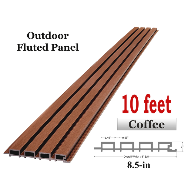 Outdoor WPC Fluted wall Panels, Coffee, 5 Panels/box
