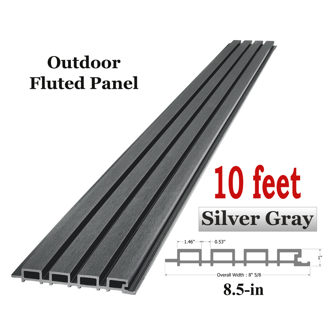 Outdoor WPC Fluted wall Panels, Silver Gray, 4 Panels/box