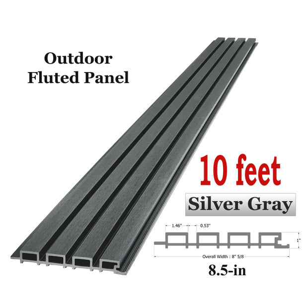 Outdoor WPC Fluted wall Panels, Silver Gray, 4 Panels/box