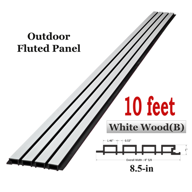 Outdoor WPC Fluted wall Panels, White Wood (B), 4 Panels/box