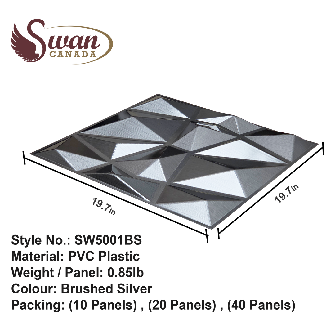 3D Wall Panels, Brushed Silver, 19.7" x 19.7"
