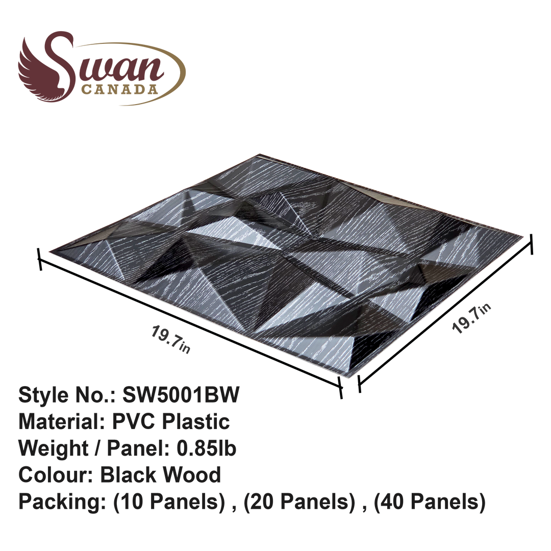 3D Wall Panels, Black Wooden, 19.7" x 19.7"