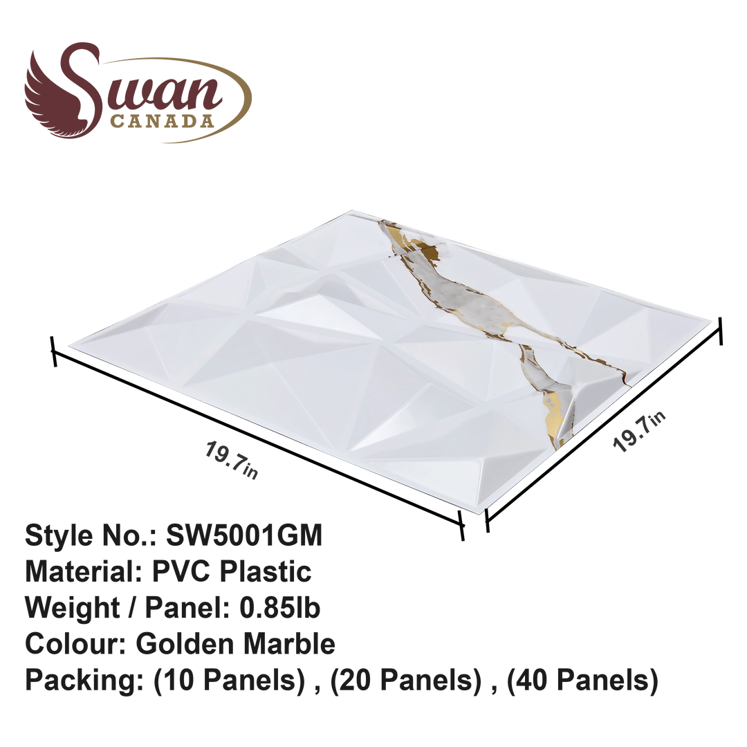 3D Wall Panels, Gilded Marble, 19.7" x 19.7"