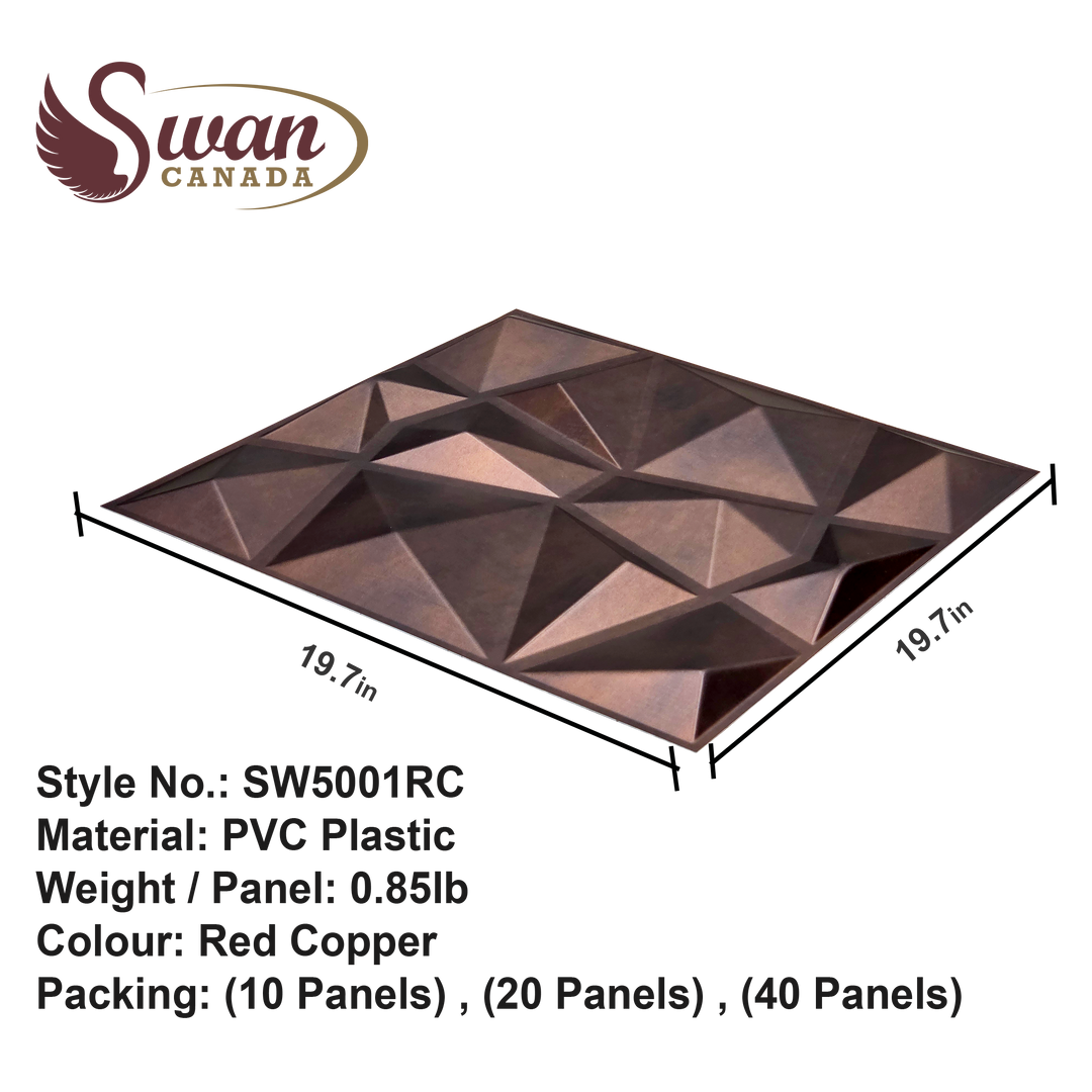 3D Wall Panels, Red Copper, 19.7" x 19.7"