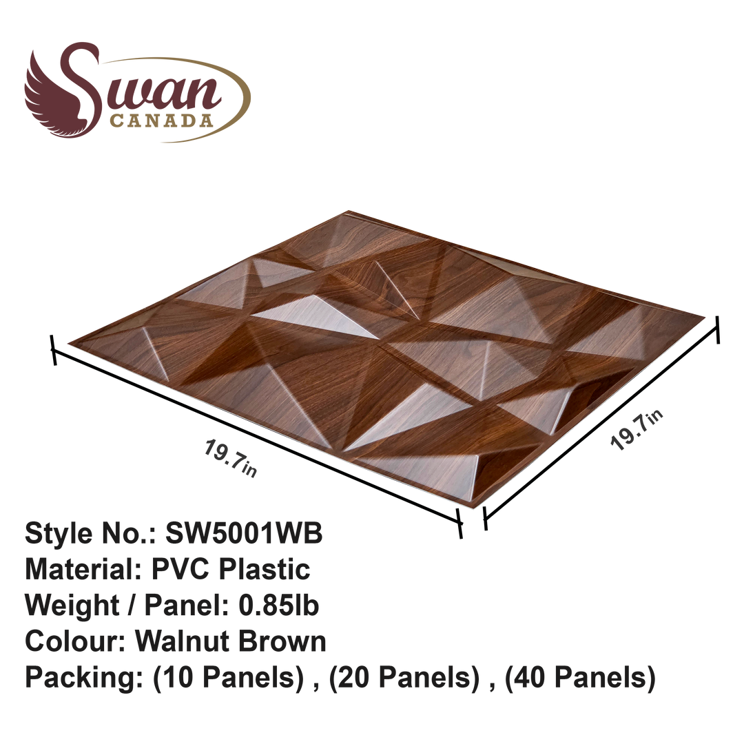 3D Wall Panels, Walnut Brown, 19.7" x 19.7"