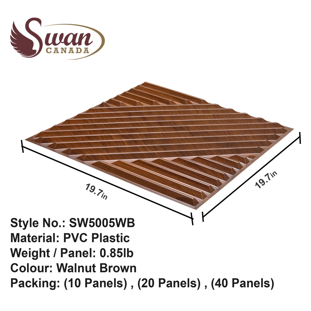 3D Wall Panels, Walnut Brown, 19.7" x 19.7"