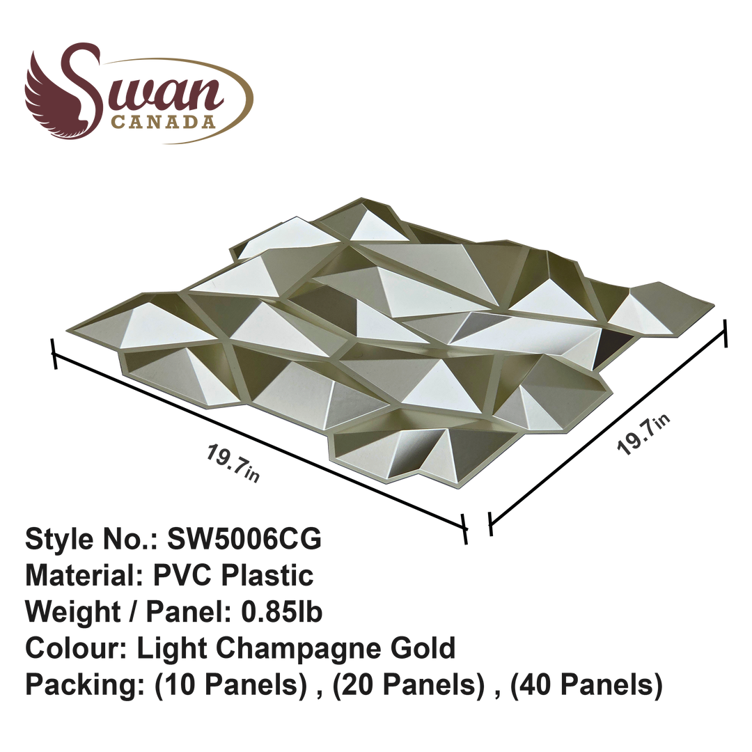 3D Wall Panels, Light Champagne Gold, 19.7" x 19.7"