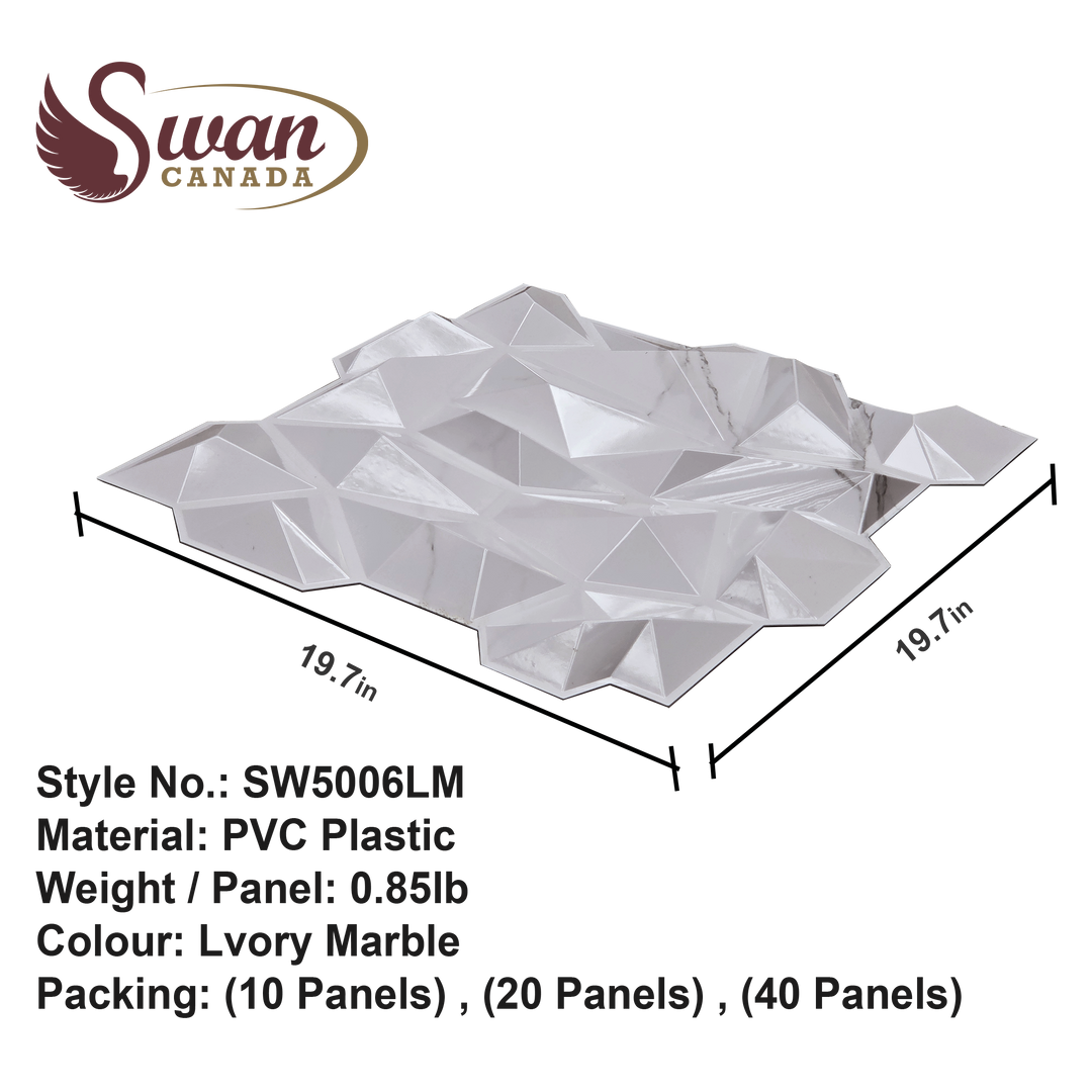 3D Wall Panels, Ivory Marble, 19.7" x 19.7"