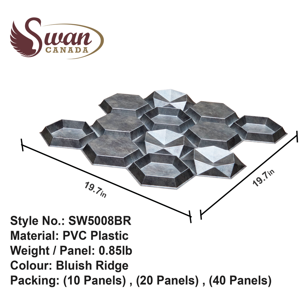 3D Wall Panels, Bluish Ridge, 19.7" x 19.7"