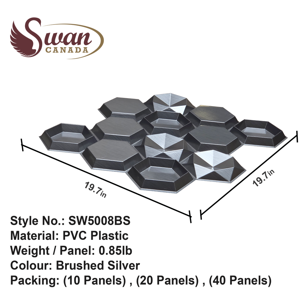 3D Wall Panels, Brushed Silver, 19.7" x 19.7"