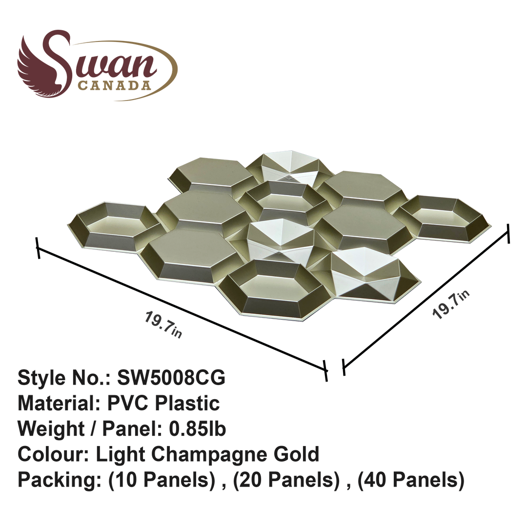 3D Wall Panels, Light Champagne Gold, 19.7" x 19.7"