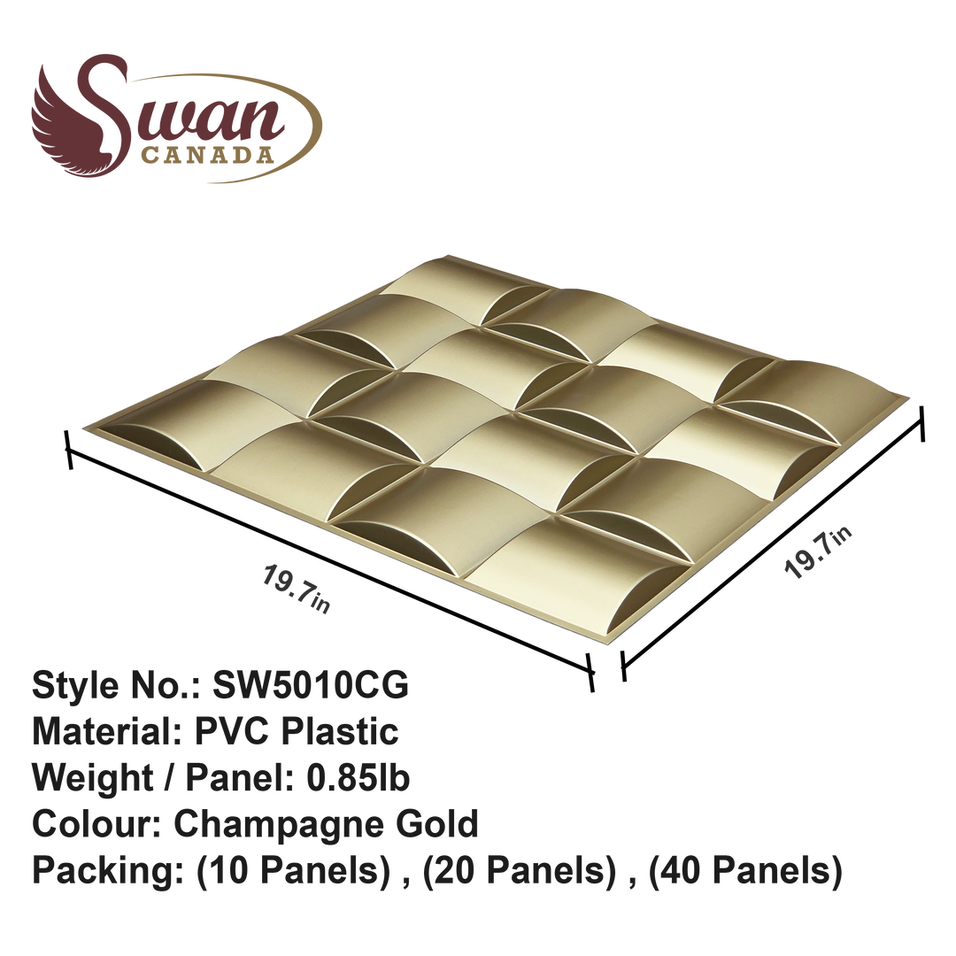 3D Wall Panels, Champagne Gold, 19.7" x 19.7"