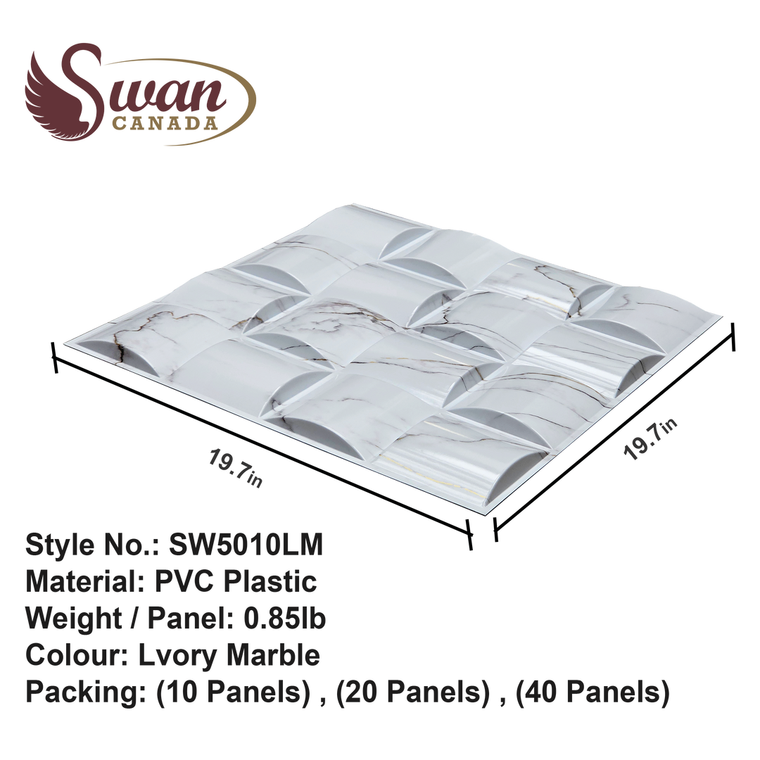 3D Wall Panels, Ivory Marble, 19.7" x 19.7"