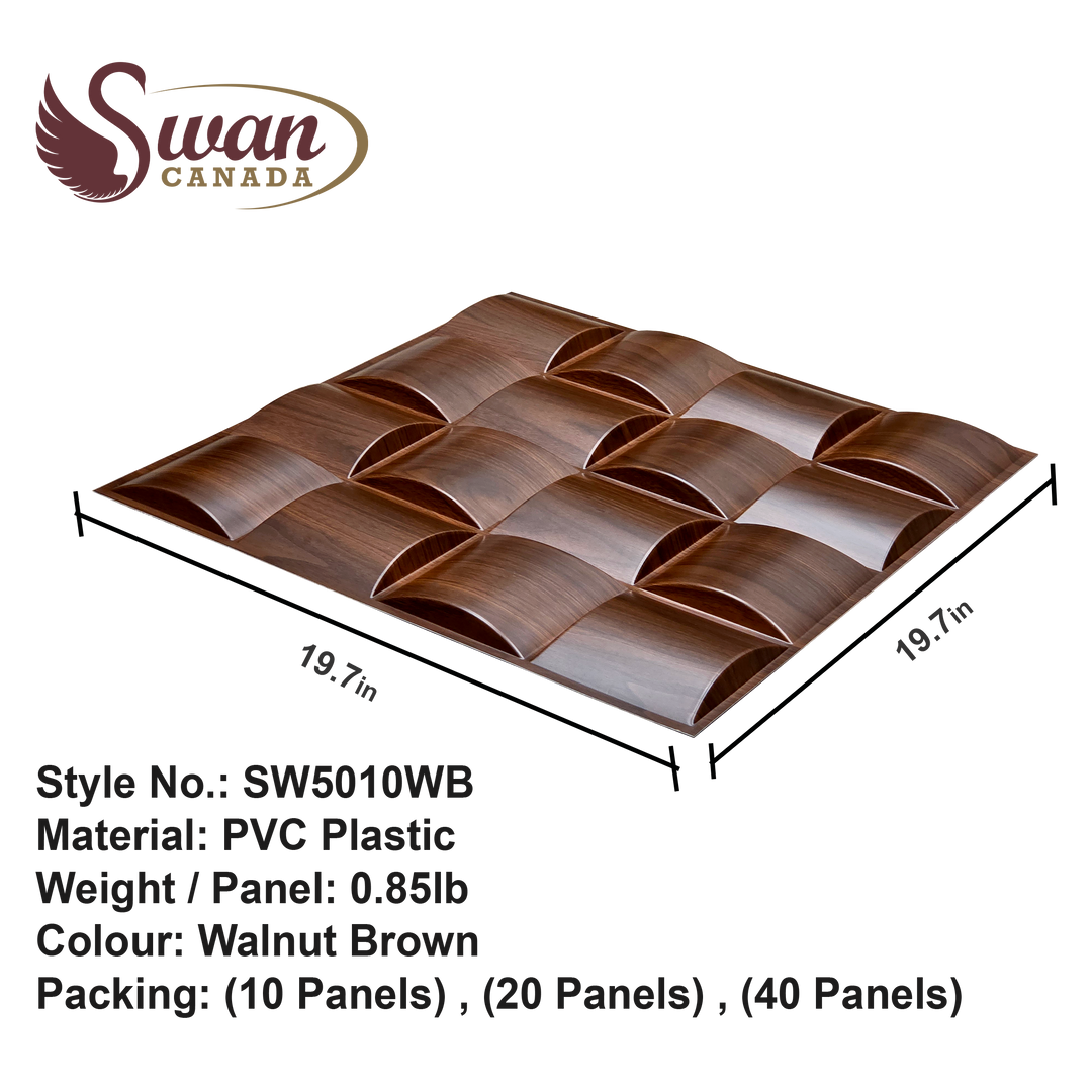 3D Wall Panels, Walnut Brown, 19.7" x 19.7"