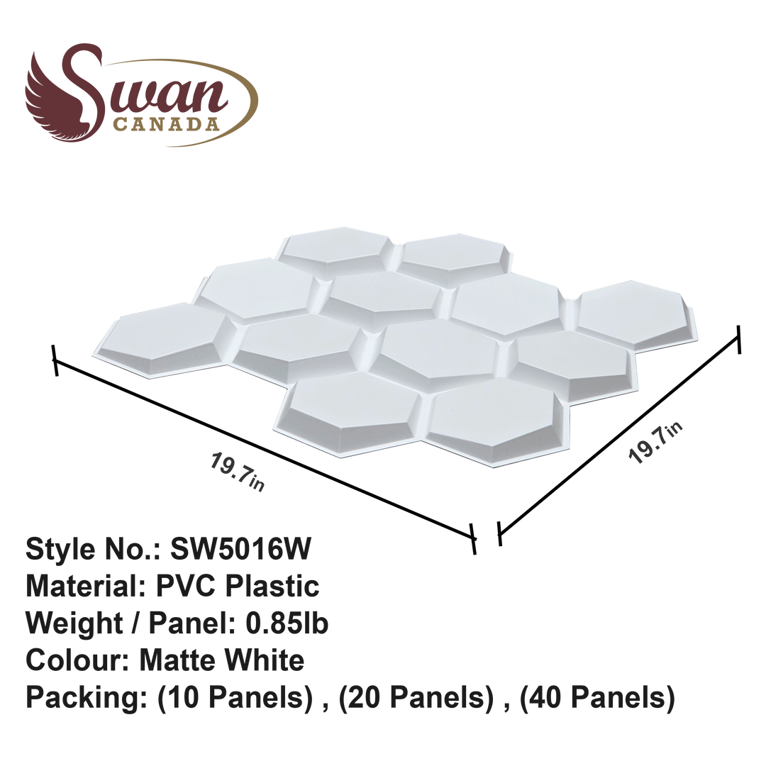 3D Wall Panels, Matte White Hexagon, 19.7" x 19.7"