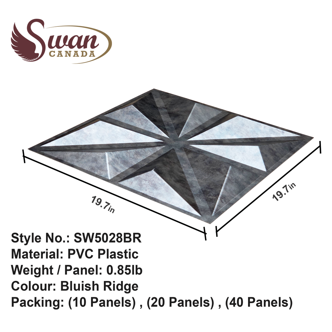 3D Wall Panels, Bluish Ridge, 19.7" x 19.7"