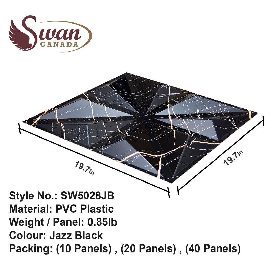 3D Wall Panels, Jazz Black, 19.7" x 19.7"