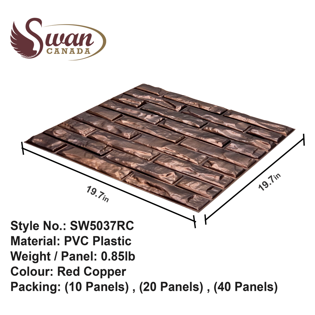 3D Wall Panels, Red Copper, 19.7" x 19.7"