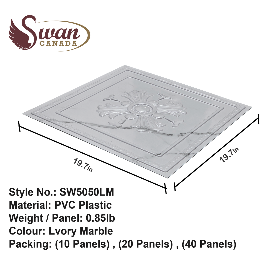 3D Wall Panels, Ivory Marble, 19.7" x 19.7"
