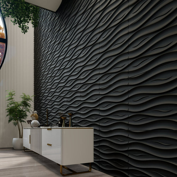 PVC panels, 3D Ocean waves, matte Black