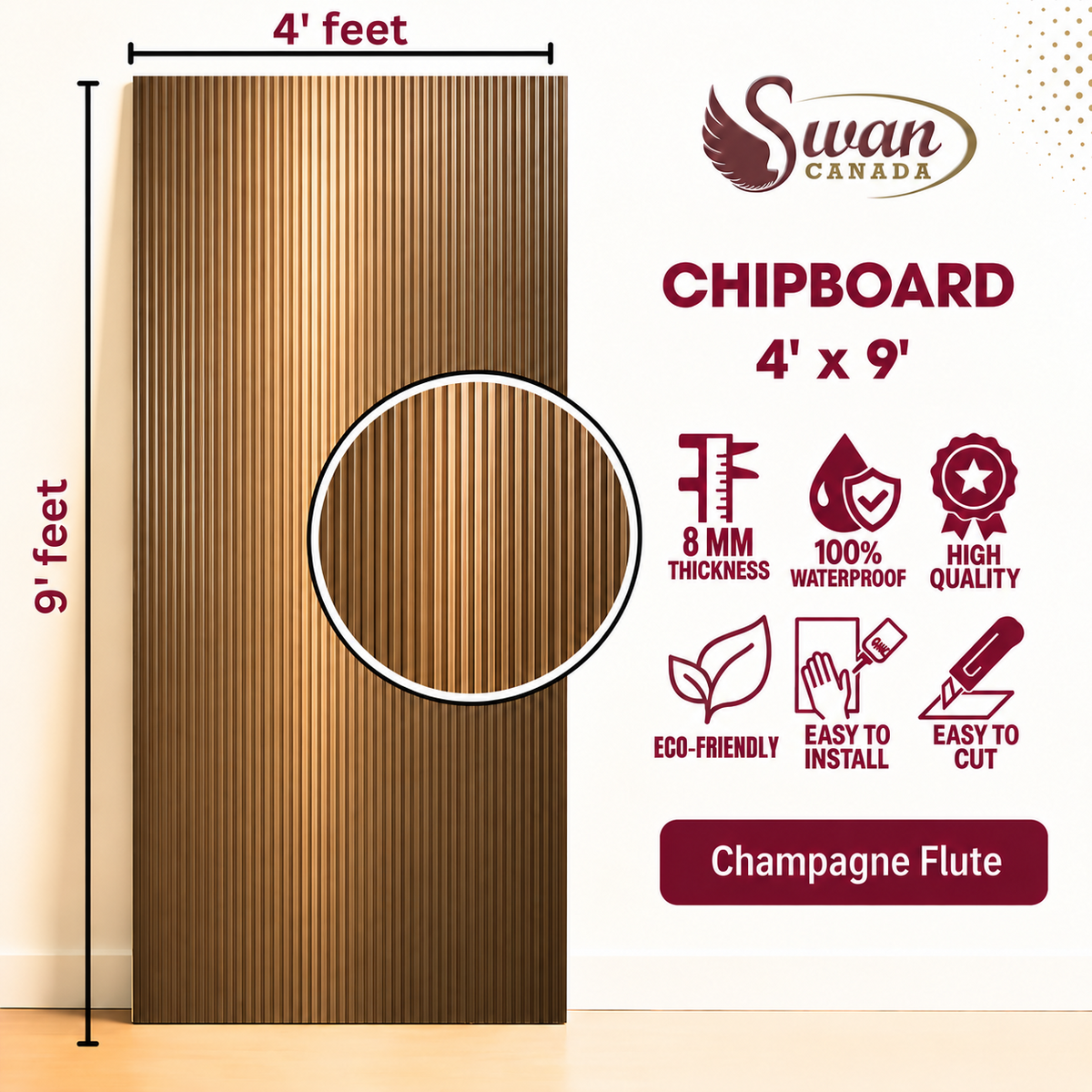 SWCB008CF Champagne Flute chipboard, 4ft x 9ft x 8mm