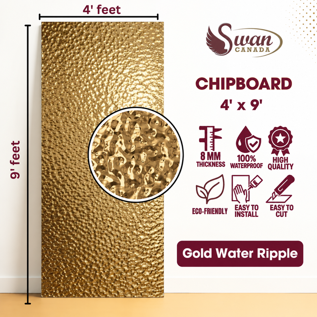 SWCB008GWR Gold Water Ripple chipboard, 4ft x 9ft x 8mm