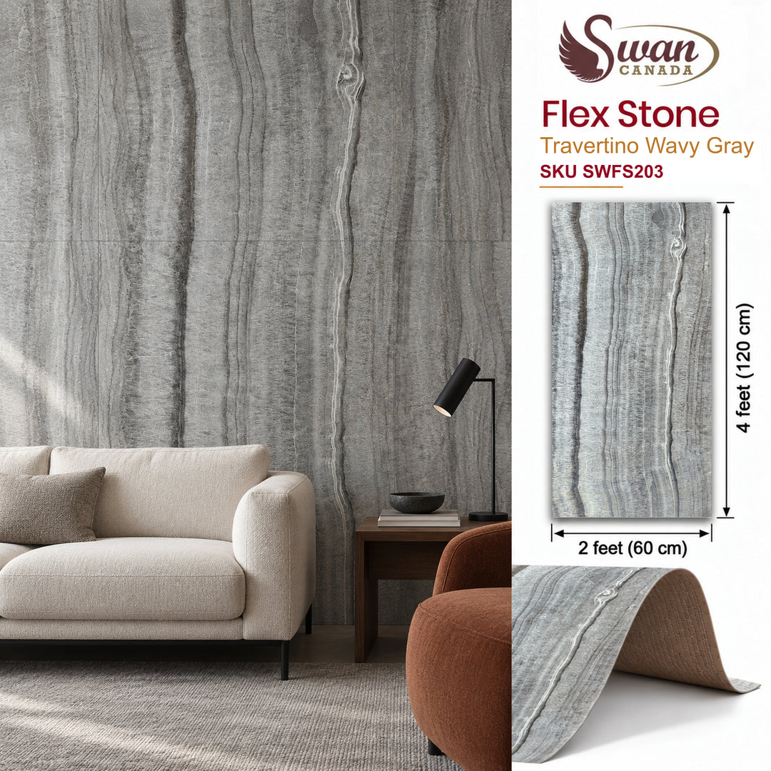 Flex Stone, Travertino Wavy Gray, 2ft x 4ft