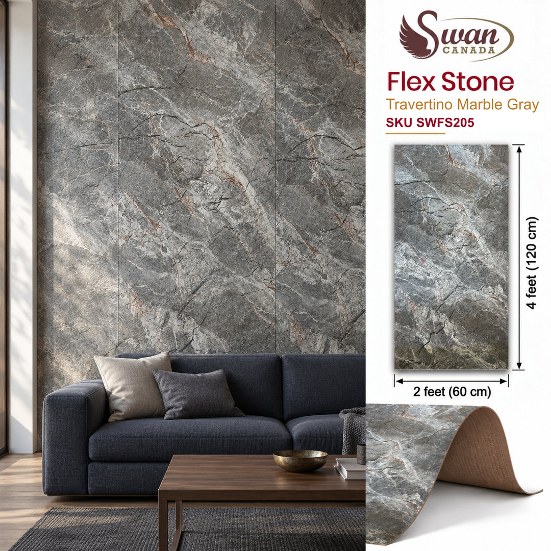 Flex Stone, Travertino Marble Gray, 2ft x 4ft