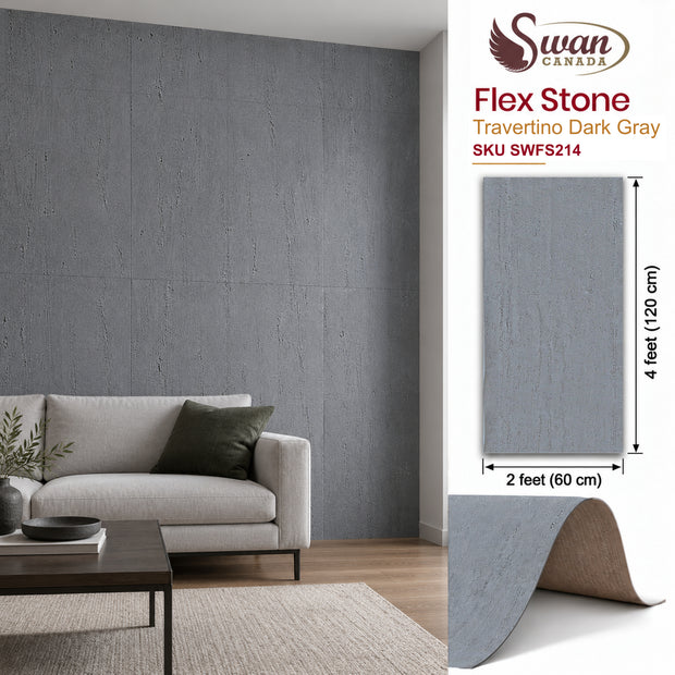 Flex Stone, Travertino Dark Gray, 2ft x 4ft