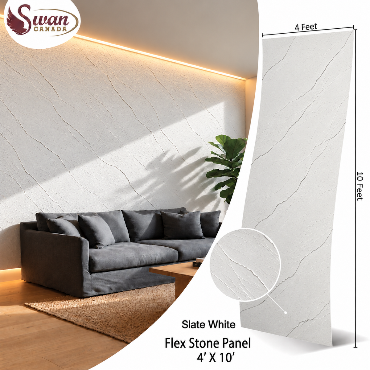Slate White Flex Stone panel, 4ft x 10ft x 3mm