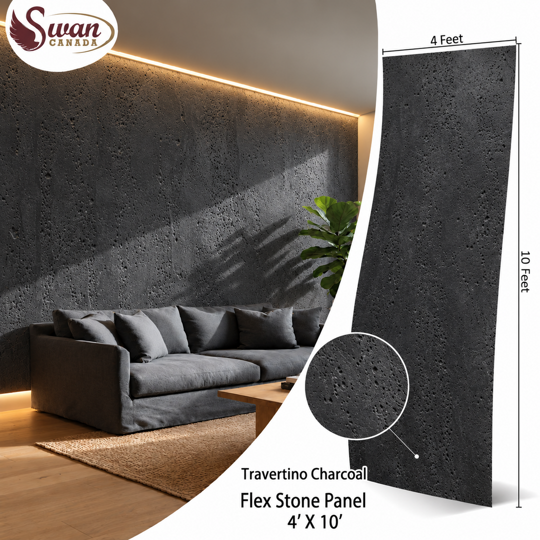 Travertino Charcoal Flex Stone panel, 4ft x 10ft x 3mm