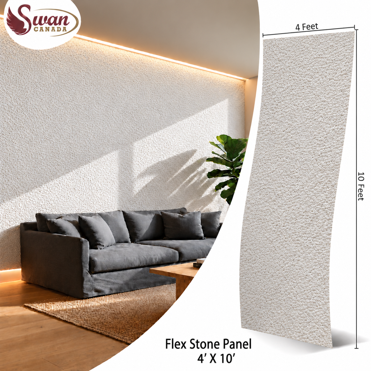 Popcorn White Flex Stone panel, 4ft x 10ft x 3mm