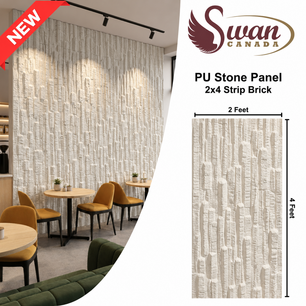 SWL3-2 PU Faux Stone Strip Bricks, 2 x 4 feet