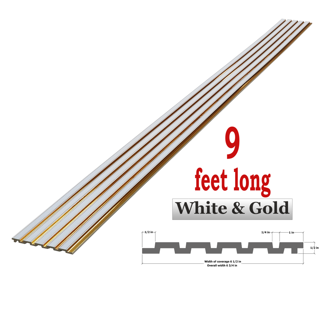 PS Fluted Panels, White & Gold, 108-in X 6.75-in X 10 panels