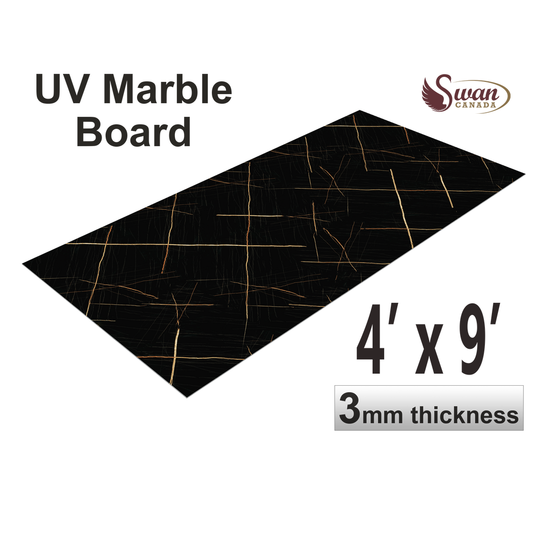 UV Marble Sheets, Black Golden Streak , 1 Sheet, 4 X 9 Feet