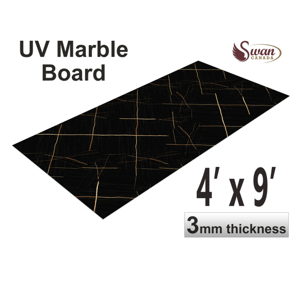 UV Marble Sheets, Black Golden Streak , 1 Sheet, 4 X 9 Feet